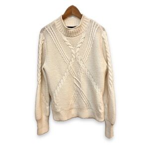 Merino Alpaca Banana Republic Chunky Mixed-Cable Mock-Neck Sweater Ivory White